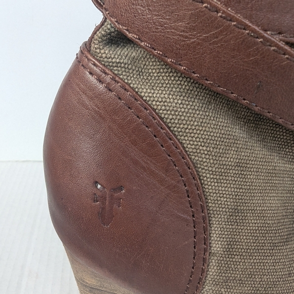 Frye Harlow Multi Strappy Harness BrownbTan Heeled Leather Canvas Boots 10 M - Picture 9 of 12